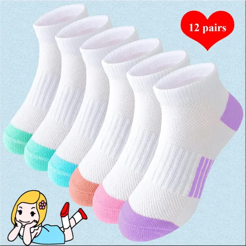 Miniatura 4 de Bemeol Calcetines para niñas, 12 pares de calcetines deportivos de algodón para niños pequeños y grandes