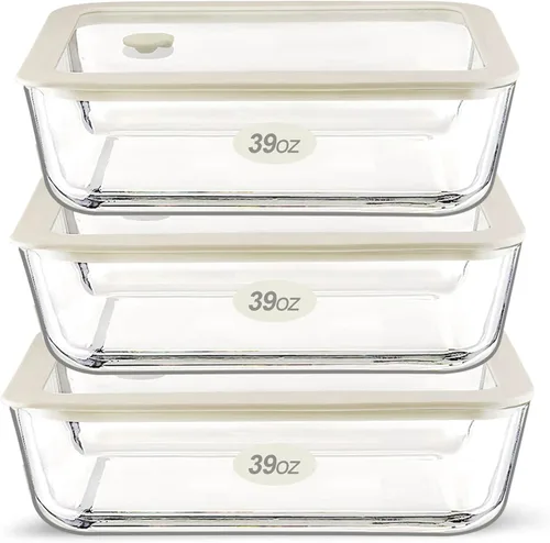 Juego de recipientes de vidrio para alimentos Urban Green con tapa de vidrio, paquete de 3, juego de recipientes de almacenamiento de alimentos,