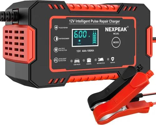 NEXPEAK NC101 Cargador de batería para auto, cargador de batería inteligente de goteo 12V 6A, mantenedor de batería automotriz, desulfatador con