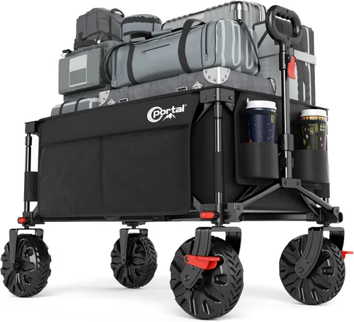 Miniatura 15 de PORTAL Carritos de Playa Utilitarios Plegables de Servicio Pesado con Ruedas Todo Terreno para Exteriores, Campamento, Jardín, Compras, Comestibles