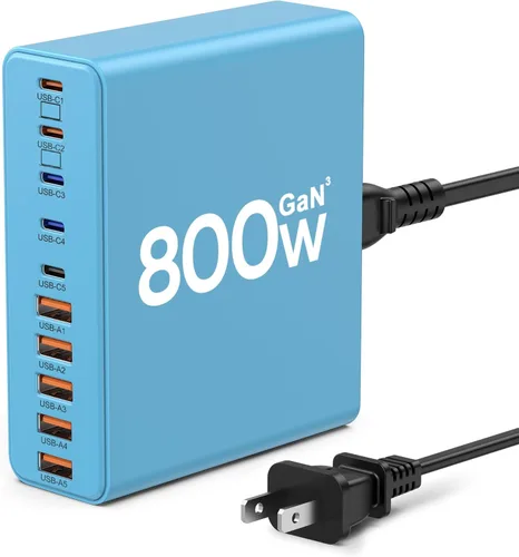 Bloque de cargador USB C de 420 W, estación de carga de 10 puertos GaN de carga rápida tipo C y adaptador de cargador de pared USB A para MacBook