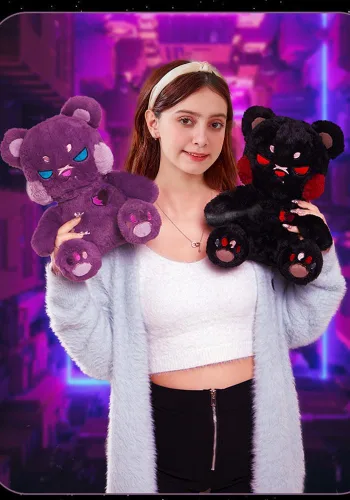 Miniatura 5 de ELAINREN Oso de peluche morado gótico, animales de peluche espeluznantes de Halloween Oso de peluche de decoración de regalo/30 cm