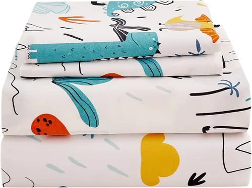 JSD Juego de sábanas de dinosaurio para niños, tamaño individual, 3 piezas, sábanas de microfibra con estampado suave para niños y niñas, bolsillo