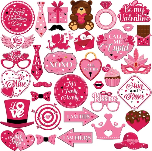 KatchOn, Accesorios de fotos rosas para el día de San Valentín, enormes, paquete de 35 | Accesorios de cabina de fotos de San Valentín para