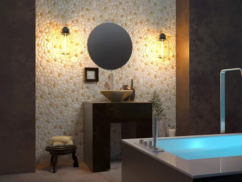 Miniatura 2 de Concord Wallcoverings™ - Diseño retro natural de guijarros, paneles de pared decorativos de PVC, paquete de 6 en beige, naranja, gris, 17.5" x