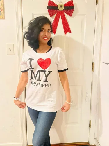 Miniatura 9 de TSIPR Camiseta I Love My Girlfriend GF con texto en inglés "I Love My Boyfriend BF con purpurina y corazón a juego para parejas, regalos del día