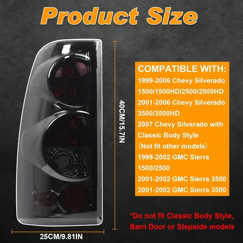 Miniatura 2 de Luz trasera compatible con Chevy Silverado 1999-2006 1500 2500 3500 2007 Classic, 1999-2002 GMC Sierra 1500 2500 3500 luces traseras laterales