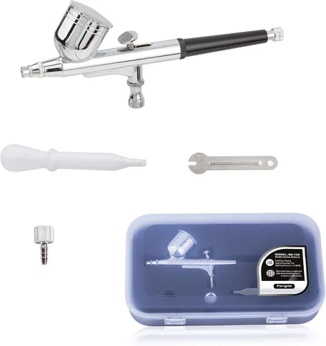 Miniatura 9 de Timbertech Kit de aerógrafo con compresor AS-186K con pistola de aerógrafo, manguera de aire, cepillo de limpieza y pinturas para hobby, gráficos