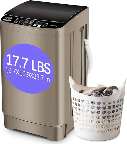 KRIB BLING Lavadora completamente automática con bomba de drenaje, lavadora compacta de 17.7 libras, 10 programas de lavado y 8 niveles de agua,
