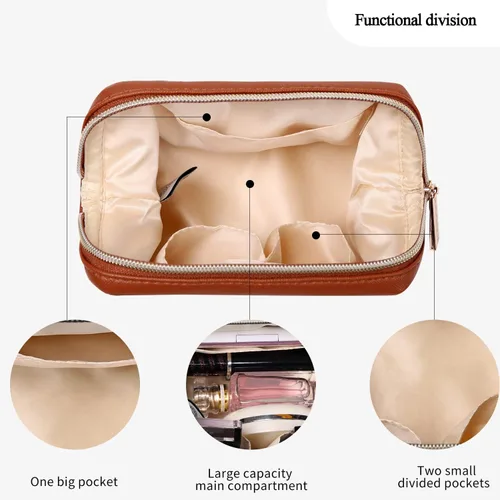 Miniatura 3 de Angelina's Palace Bolsa de maquillaje de viaje impermeable de cuero vegano, organizador de artículos de tocador oriental estilo retro, bolsa de Negro