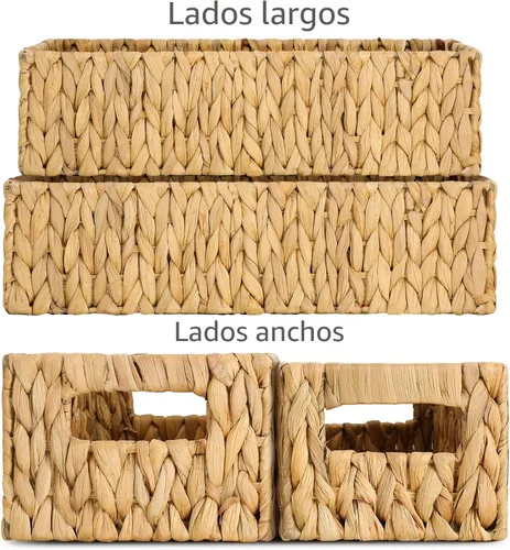 Miniatura 4 de Graciadeco Cesta de mimbre pequeña de anidación, cestas de papel higiénico de jacinto de agua, organizador de baño, cestas largas y estrechas
