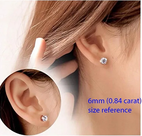 Miniatura 5 de Aretes con cierre de tuerca hechos de plata de ley auténtica, de 0.236pulgadas, con diamantes de imitación de 0,84 quilates o gemas hipoalergénicos