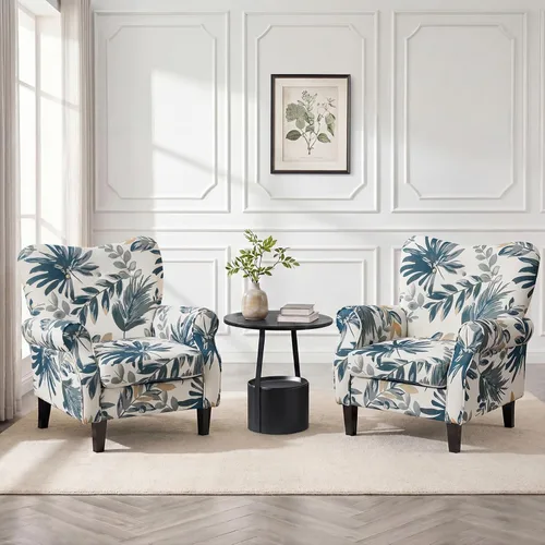 Miniatura 9 de YOLENY Silla decorativa moderna, sillón con respaldo alto, sofá individual tapizado con botones de tela y patas de madera para sala de estar, Azul