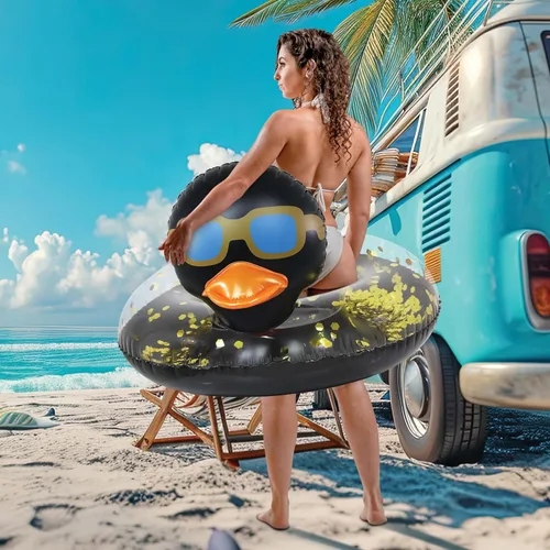 Miniatura 4 de POZA Flotador inflable de pato para piscina: vinilo resistente a los rayos UV, confeti de pato para piscina, flotador de piscina de animales, anillo