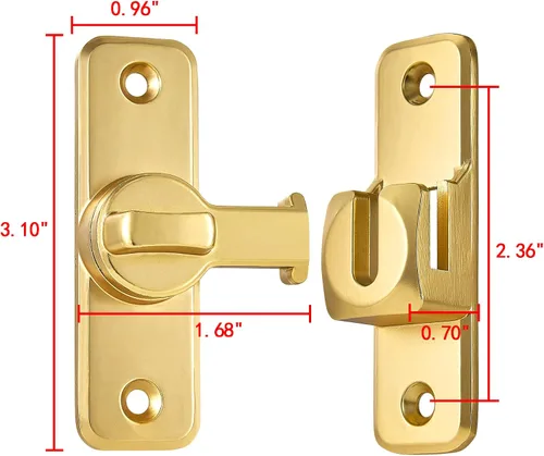 Miniatura 2 de INIRET 2 paquetes de cerradura de pestillo reversible de seguridad mejorada en oro - Pestillo de puerta corredera y batiente de 90/180 grados
