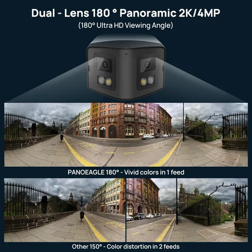 Miniatura 2 de PANOEAGLE Cámara de seguridad IP PoE de doble lente de 4 MP para exteriores con gran angular panorámico de 180°, visión nocturna a