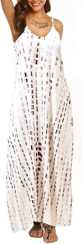 Supnier - Vestido largo de verano para mujer, vestido flora, informal y bohemio con cuello en V, sin mangas, con tirantes delgados y bolsillos