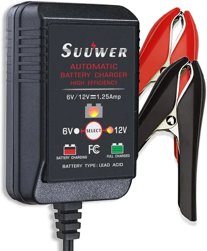 Suuwer Cargador de batería inteligente de 1.25 A, cargador de goteo de 6 V 12 V Mantenedor automático con cable de 12 pies - para baterías de
