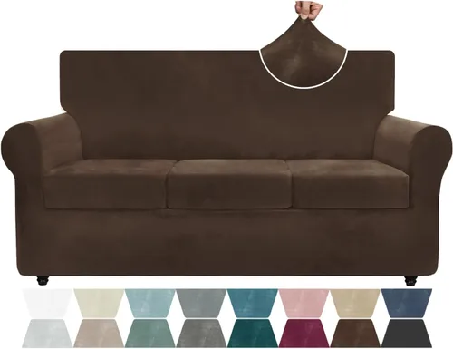 Miniatura 43 de ZNSAYOTX Funda de terciopelo de 3 piezas para sofá de 3 piezas con 2 fundas de cojín de asiento extra grandes, funda elástica para sofá de 2 plazas
