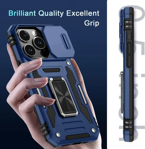 Miniatura 298 de DEERLAMN Funda para iPhone Xs Max con funda deslizante para cámara + protector de pantalla, soporte giratorio de anillo de grado militar a prueba