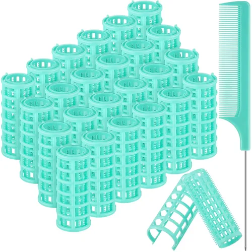 Syhood 24 rodillos para el cabello, rodillos de plástico de tamaño pequeño con peine de acero para herramientas de peluquería cortas y largas (0.98