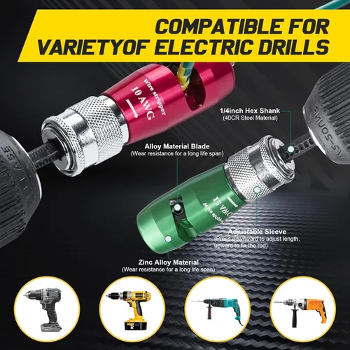Miniatura 6 de Pelacables para taladro – Herramienta de pelado y torsión de cables eléctricos mejorada 2025 para AWG 14-12-10-8-6, herramienta pelacables para Negro