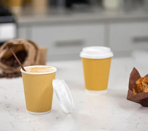 Miniatura 4 de GUSTO Comfy Package [12 onzas – 50 juegos] Tazas calientes de papel kraft ondulado aisladas, tazas de café desechables con tapas, ideales