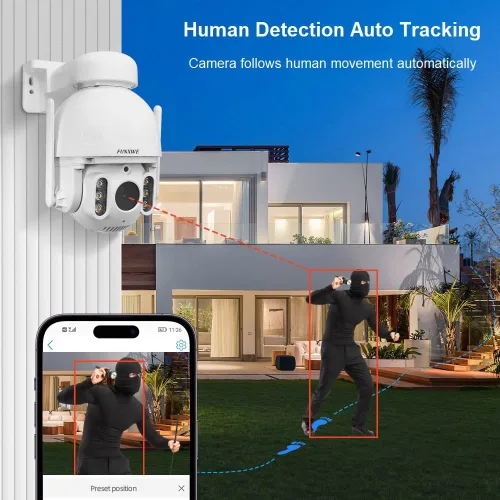 Miniatura 4 de Cámara IP de seguridad PTZ con zoom óptico de 5MP 5X, WiFi 2.4GHz 5GHz Movimiento Auto Tracking Pan Tilt Dome Cámara, detección de movimiento sirena