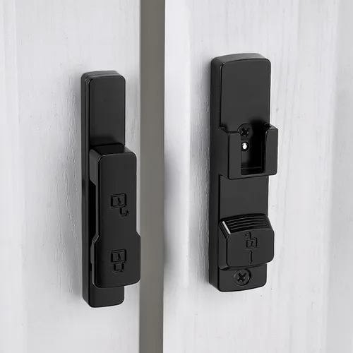Miniatura 7 de INIRET Cerradura de puerta de granero negra de 180 grados, cerradura de puerta abatible, cerradura de puerta de aleación de zinc, protege