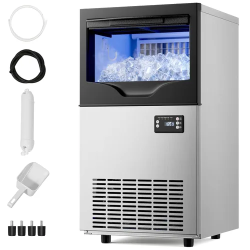 Máquina de hielo comercial de 100 libras/24 horas, contenedor de almacenamiento de 33 libras, 45 cubos de hielo en 8-12 minutos, máquina de hielo