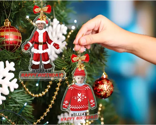 Miniatura 3 de Adorno de Navidad personalizado 2025 con tu foto, adorno de cara personalizada con foto 2D de acrílico para decoración de árbol de Navidad, Adorno