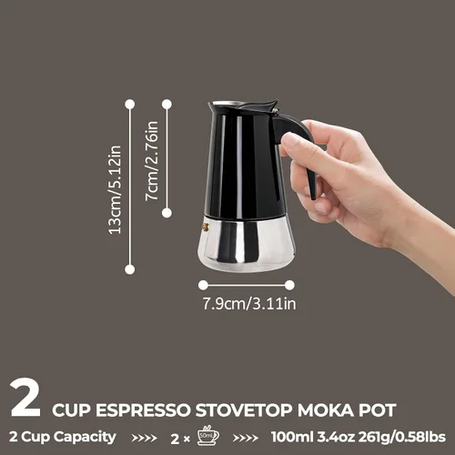 Miniatura 2 de 2 Cup 100ml Moka Pot Stainless Steel Espresso Coffee Maker Stovetop Coffeemaker Italian Classic Style Brewing Greca Cafe Mocha Machine for Cafeteras