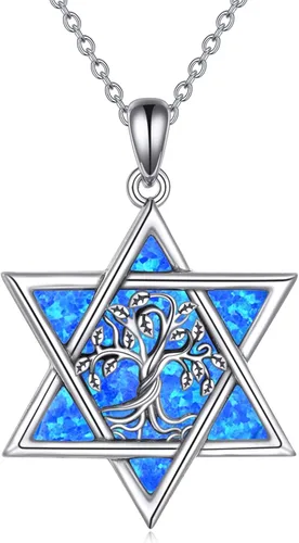 YFN Collar de estrella de David de plata de ley, concha de abulón, árbol de la vida, joyería judía, regalos para mujeres y hombres