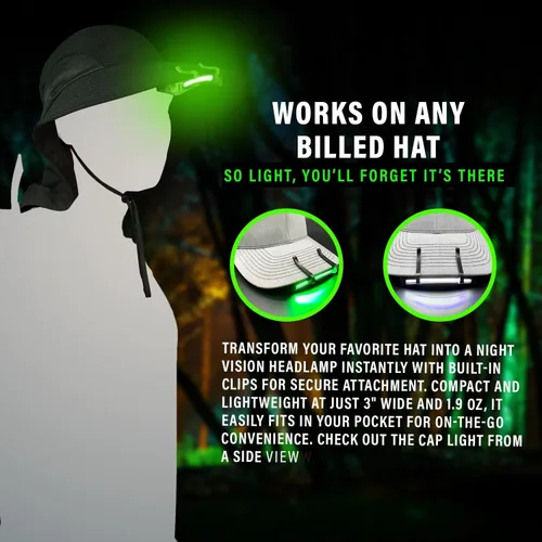 Miniatura 3 de MODERN NEEDS Luz de gorra de visión nocturna – Linterna compacta con clip alimentada por AAA Modos LED duales para acampar y cazar Linterna