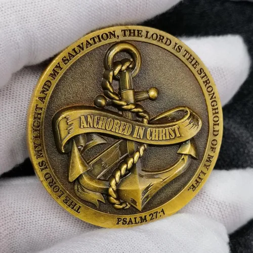Miniatura 5 de Moneda de desafío anclada en Cristo, símbolo de fe y fuerza, ficha de abrazo de bolsillo cristiana (moneda individual)