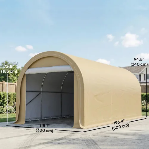 Miniatura 8 de Outsunny Carport de 10' x 16', Tienda de Garaje de Almacenamiento Portátil Resistente con Puerta Grande con Cremallera, Cubierta de Toldo PE Anti-UV