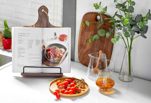 Miniatura 4 de FANATU Soporte para libro de cocina, de madera rústica, estilo tabla de cortar, soporte ajustable para libros de recetas para iPad y soporte