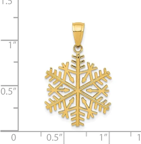 Miniatura 2 de Sólido 14K Amarillo Oro Pulido 3D Copo de Nieve Colgante (26mm x 17mm)