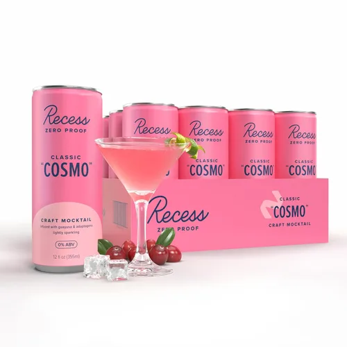 Recess Zero Proof Craft Mocktails, bebidas sin alcohol, con adaptógenos, reemplazo de bebidas sin alcohol, mezclador, celebración, fiesta, (Cosmo
