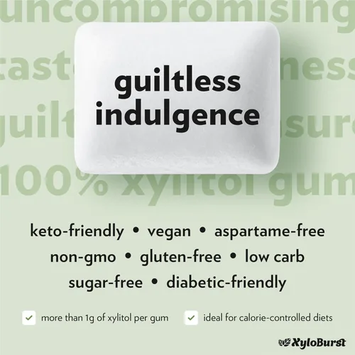 Miniatura 6 de XyloBurst Goma de mascar de xilitol Sin azúcar, sin gluten, apto para dieta cetogénica Goma de mascar sin aspartamo para la salud bucal Té