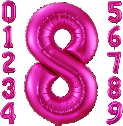 Miniatura 25 de Globo de cumpleaños de 40 pulgadas de color rosa intenso con el número 0, globos grandes de Mylar para fiesta de cumpleaños, aniversario, festival