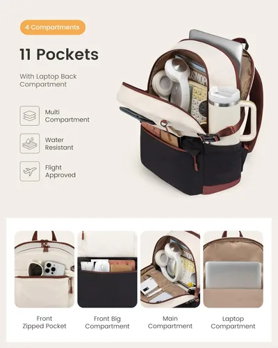 Miniatura 3 de LOVEVOOK Mochila para laptop para mujer, bolsa de computadora portátil, mochila de viaje, mochila de trabajo impermeable, bolsas para profesores
