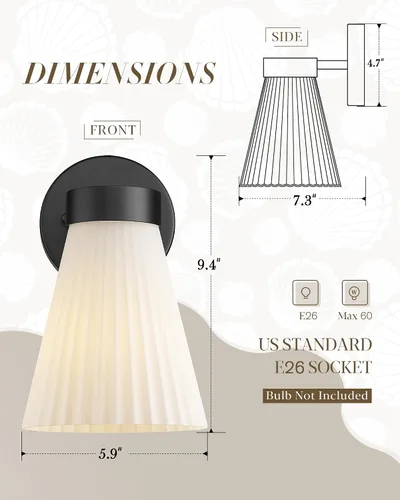Miniatura 3 de HWH - Lámpara de pared para interiores, moderno aplique de pared con pantalla de vidrio a rayas blancas esmeriladas, aplique de pared individual