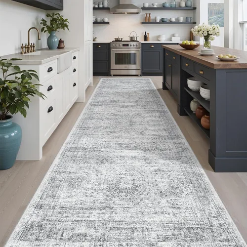 Miniatura 209 de Alfombra de pasillo Soalmost 2'6" x 10' lavable, alfombra antideslizante para cocina, baño, lavandería, alfombras vintage ultra delgadas para Beige