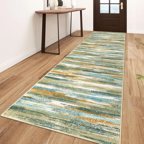 Miniatura 13 de Lansny Alfombra moderna abstracta de 2 x 5 pies, color negro, gris, blanco, lavable, alfombra de entrada para cocina, alfombra antideslizante suave