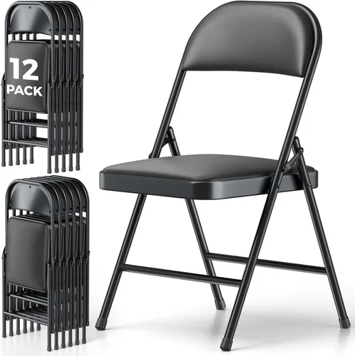 Miniatura 18 de Paquete de 2 sillas plegables, sillas de comedor plegables de piel sintética con asiento y respaldo acolchados, juego de sillas plegables
