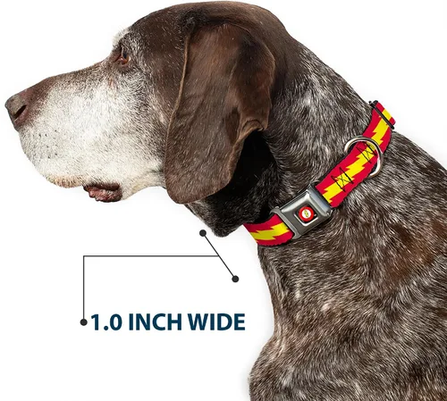 Miniatura 6 de Collar de perro hebilla de cinturón de seguridad The Flash Bolt Stripe Rojo Amarillo 9 a 15 pulgadas 1.0 pulgadas de ancho, DC-WFL025-S