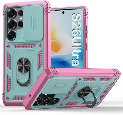Miniatura 108 de PASNEW Funda para Samsung Galaxy S22 Ultra 5G, cubierta de cámara deslizante y soporte de dedo de metal giratorio de 360°, militar, resistente, a