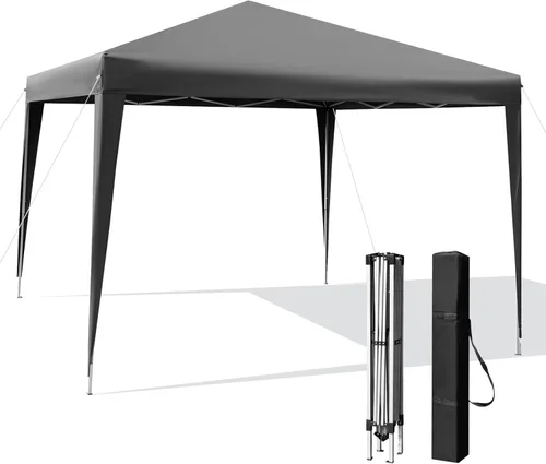 Tangkula Tienda de campaña desplegable de 10 x 10 pies, toldo instantáneo de fácil instalación con 8 estacas, 4 cuerdas, 3 alturas ajustables,