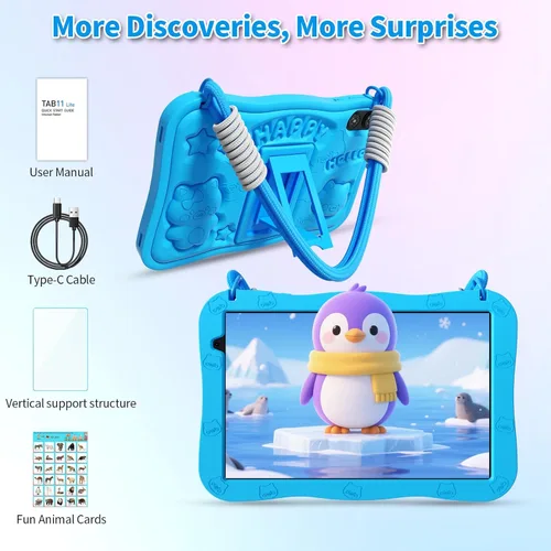 Miniatura 3 de Tablet infantil de 10 pulgadas con funda de cordón, tabletas Android 15 para niños de 3 a 12 años, almohadilla educativa de 32 GB para niños Azul